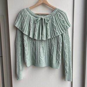 Broadway 38 Pointelle Green Coquette Sweater - Size M